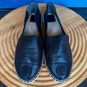 NWT TORY BURCH black Flat Leather Slip-Ones Espadrille Women's Size 9.5